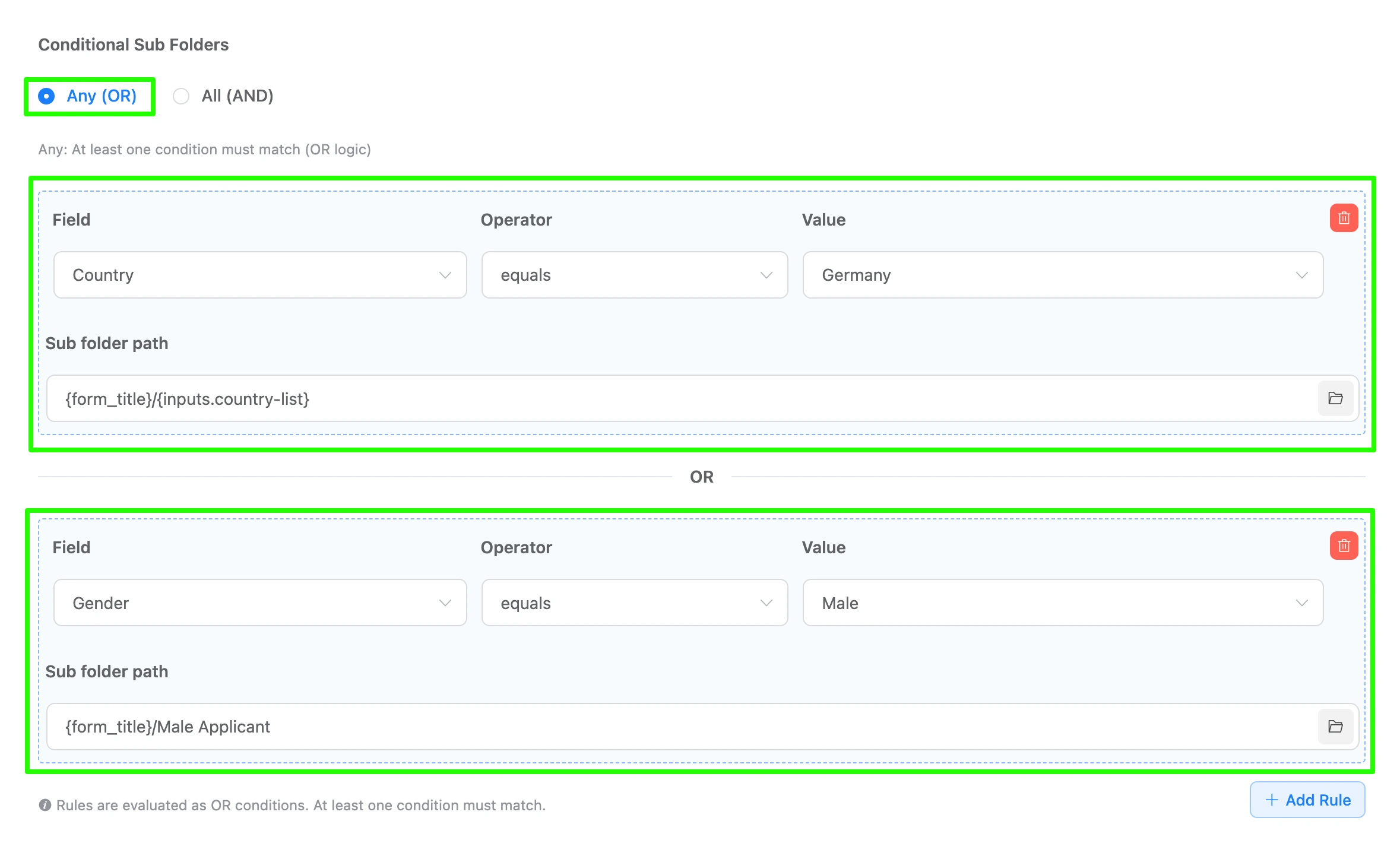 Any (OR) Conditional Sub Folder