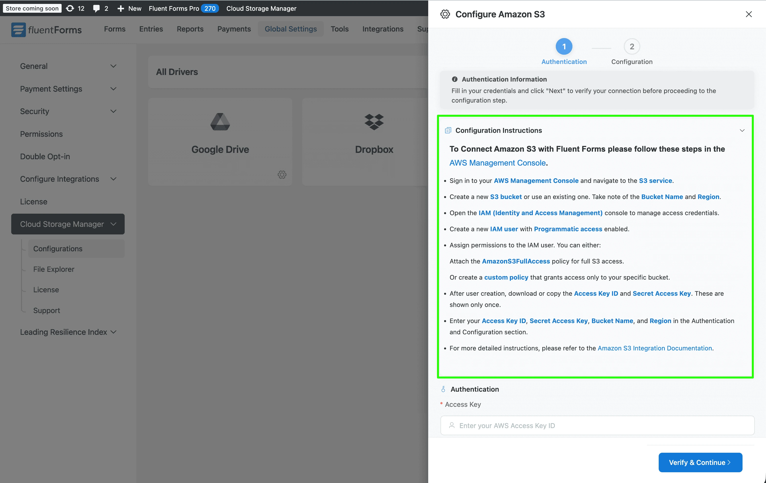 Configure Amazon S3 Instructions