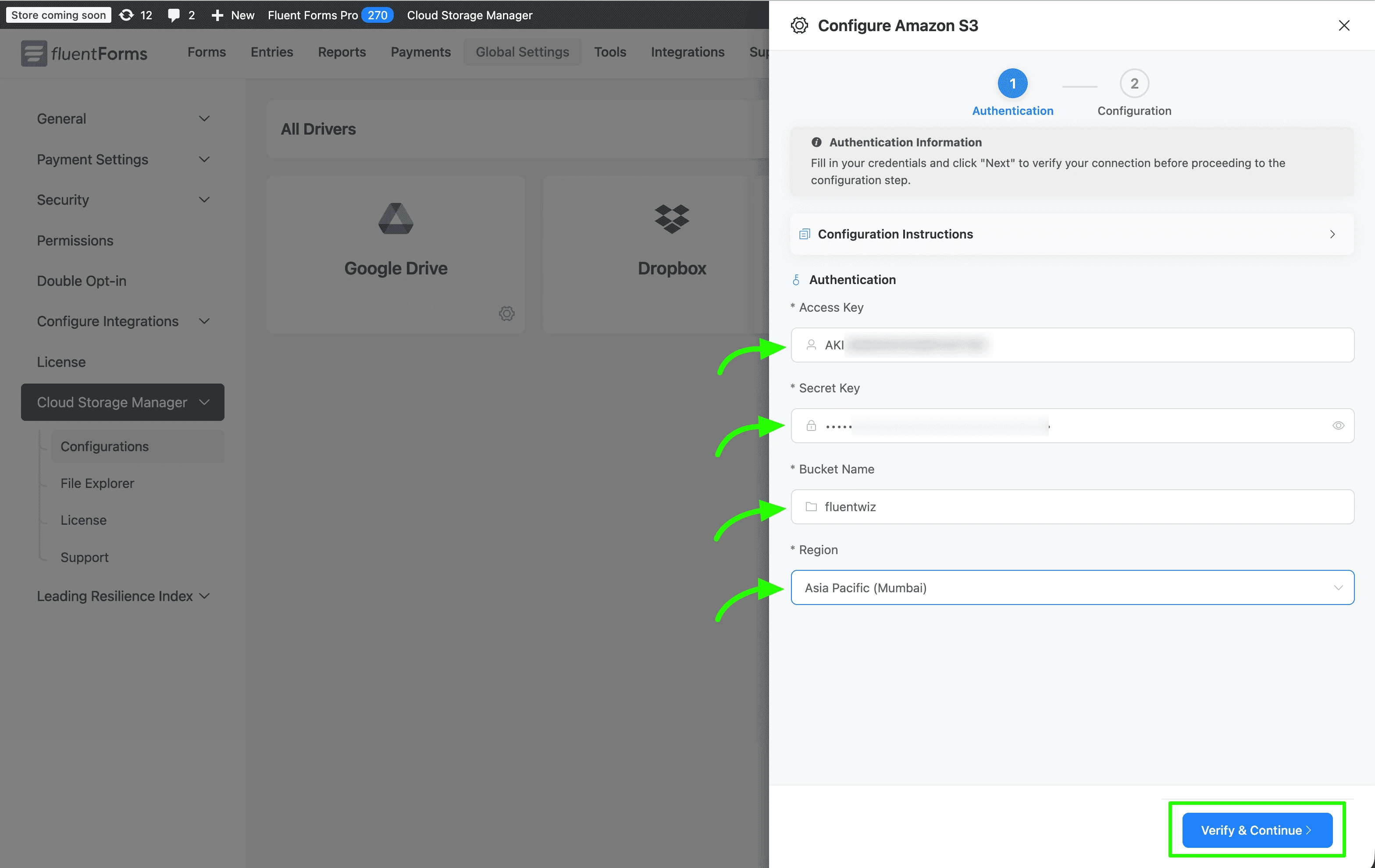 Amazon S3 Connection Credentials