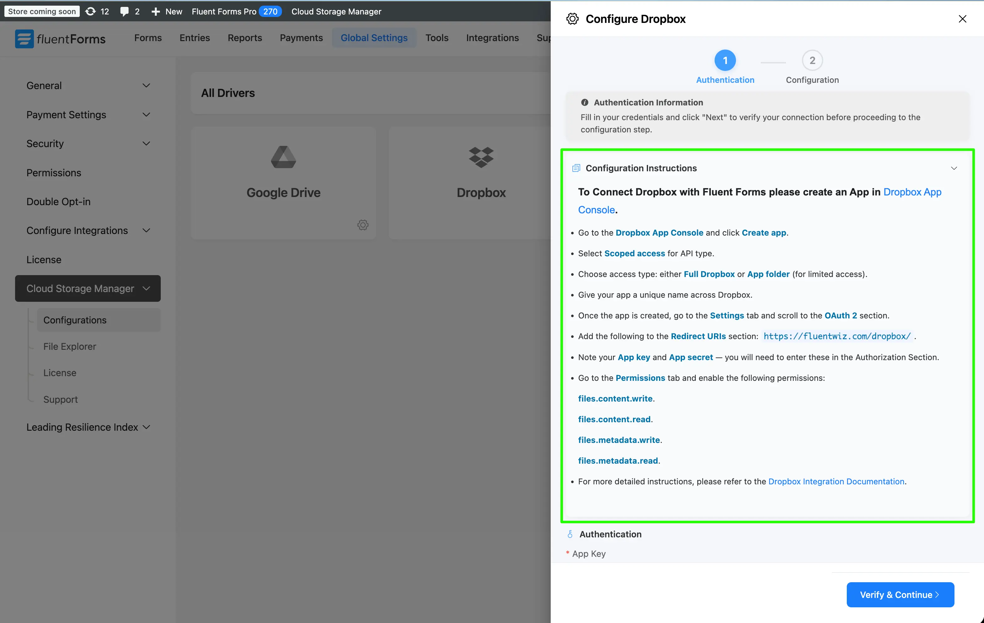 Configure Dropbox Instructions