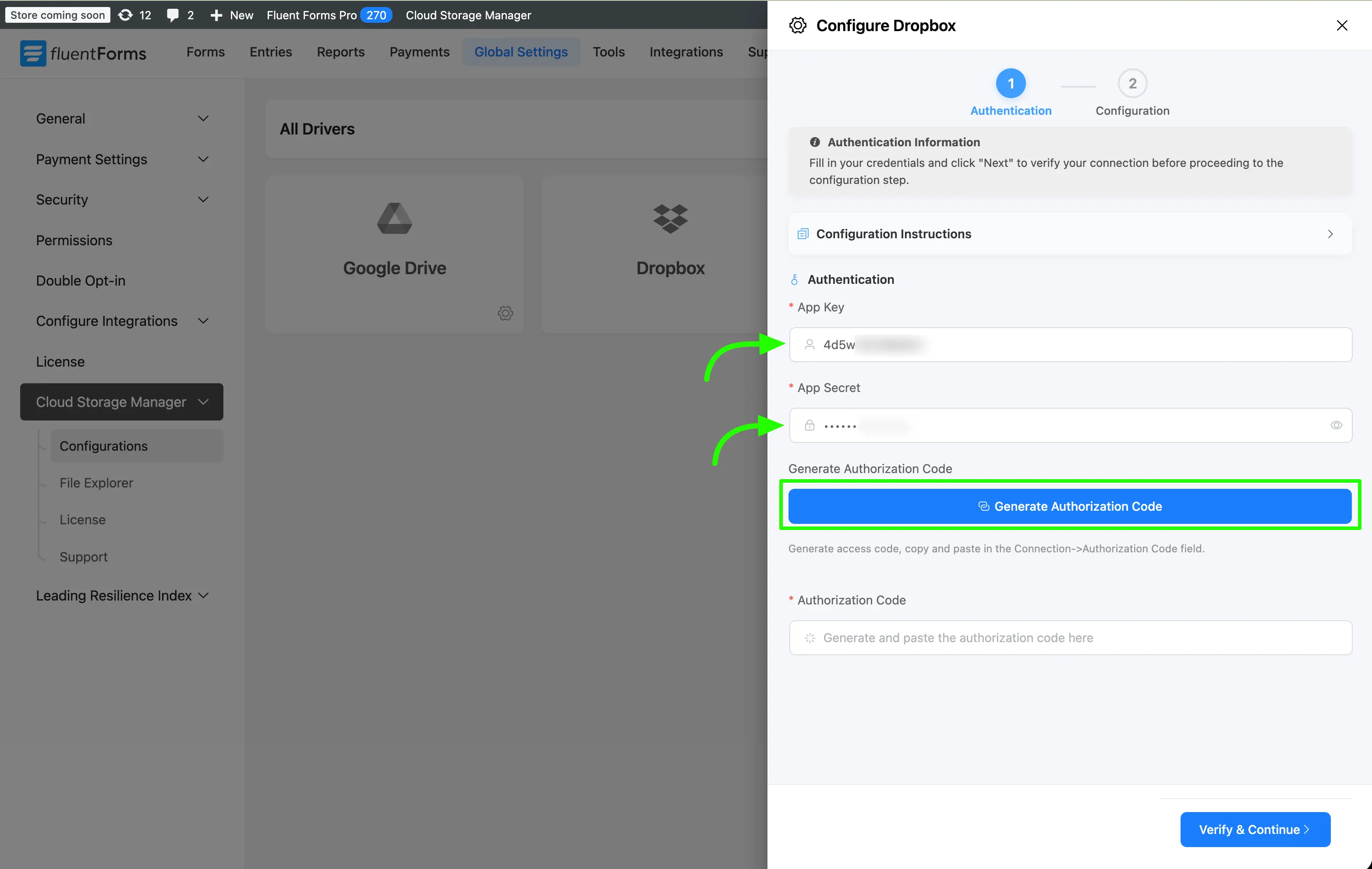 App Key, App Secret and Generate Authorization Code