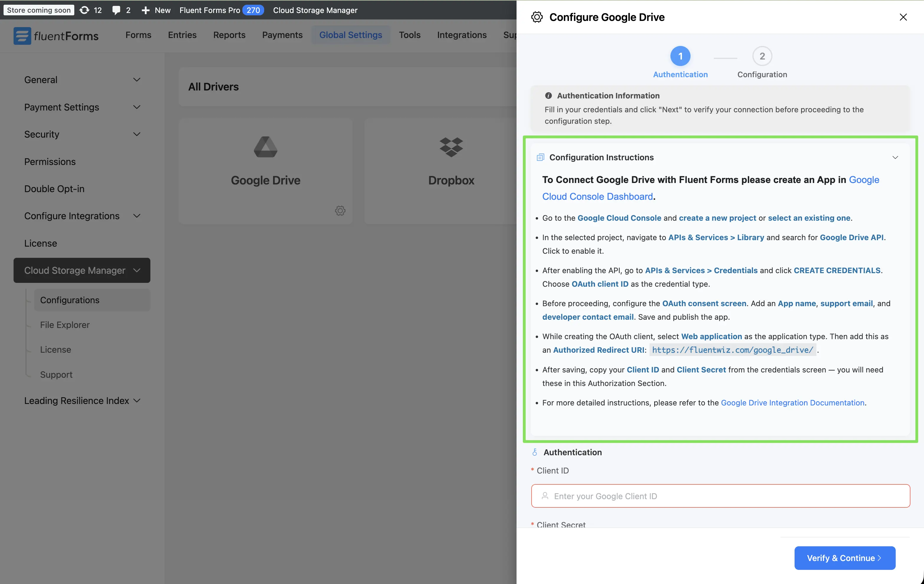 Configure Google Drive Instructions