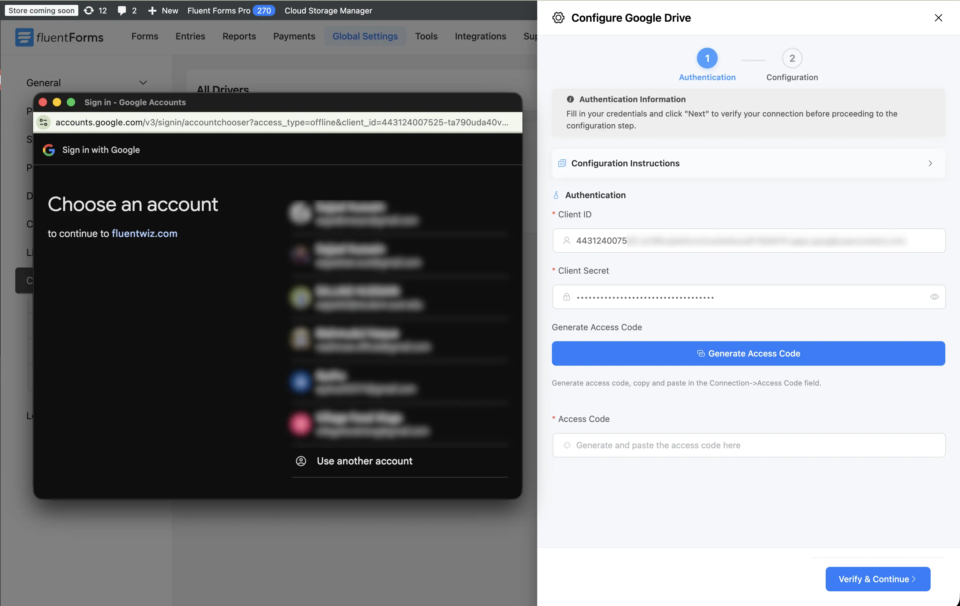 Choose an google account to continue